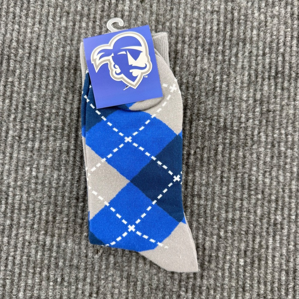 Seton Hall Pirates NCAA Argyle Crew Socks Blue Gray White Mascot Logo